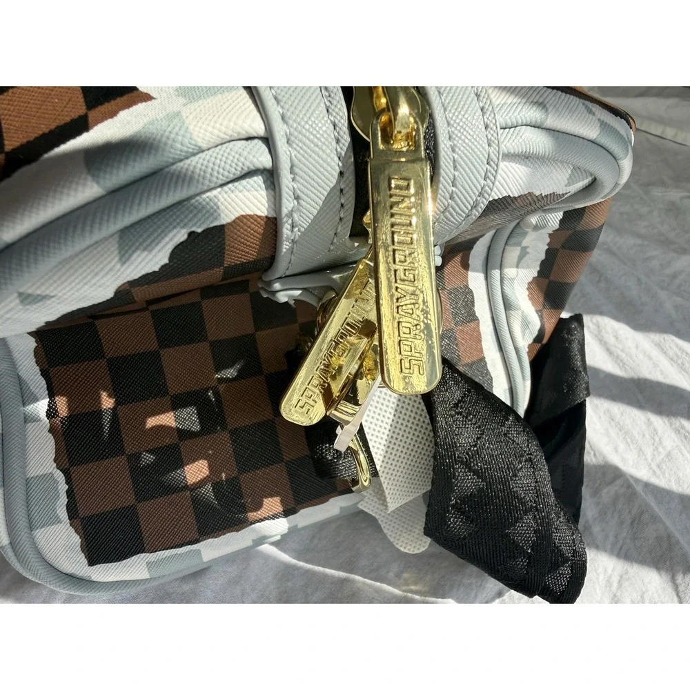 Sprayground Shark Legacy Mini Duffle Bag Brown Checkered Limited Edition NWT